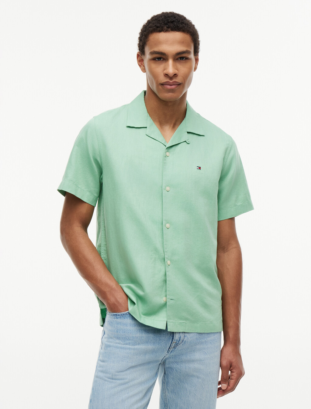 Regular Fit Linen Blend Short Sleeve Shirt, Cut Grass, hi-res