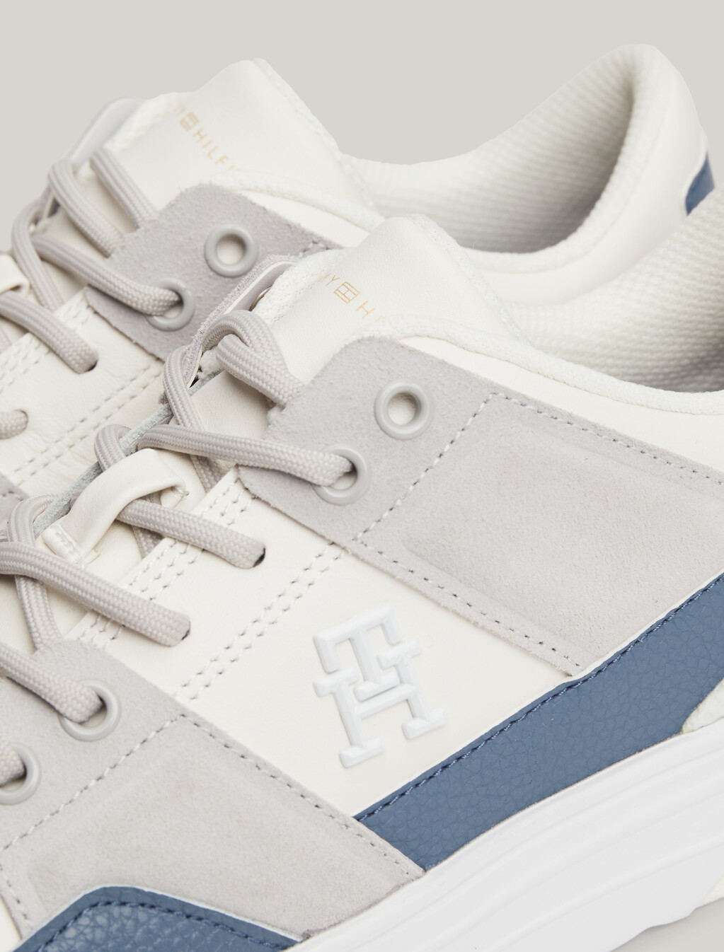 Leather Mixed Texture Basketball Trainers, Ecru/Ancient White, hi-res