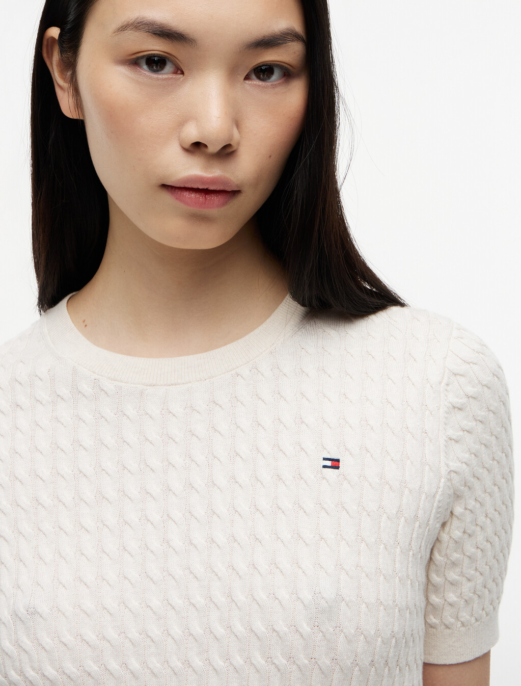 精細絞花針織短衫毛衣, Heather Ivory Petal, hi-res