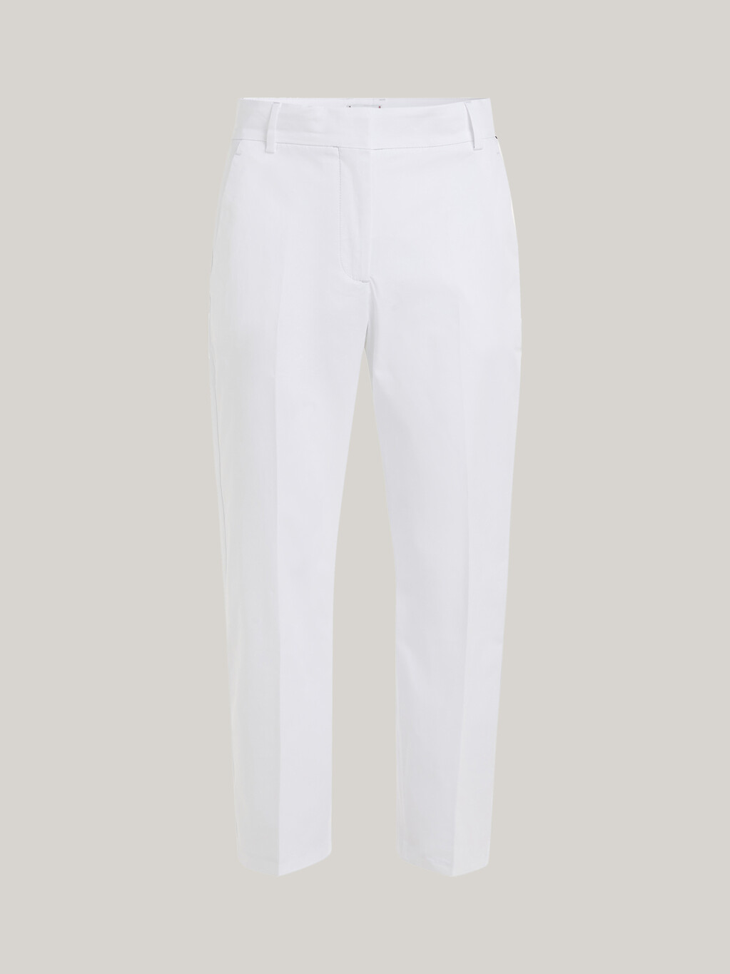 短款直筒棉質斜紋長褲, Th Optic White, hi-res