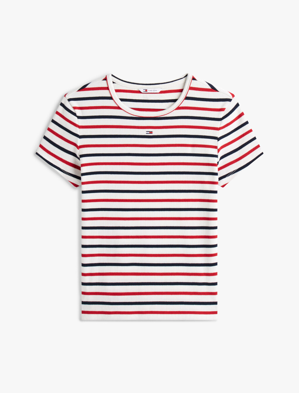 Essential Rib Knit Slim T-Shirt, White / Red / Navy Stripe, hi-res