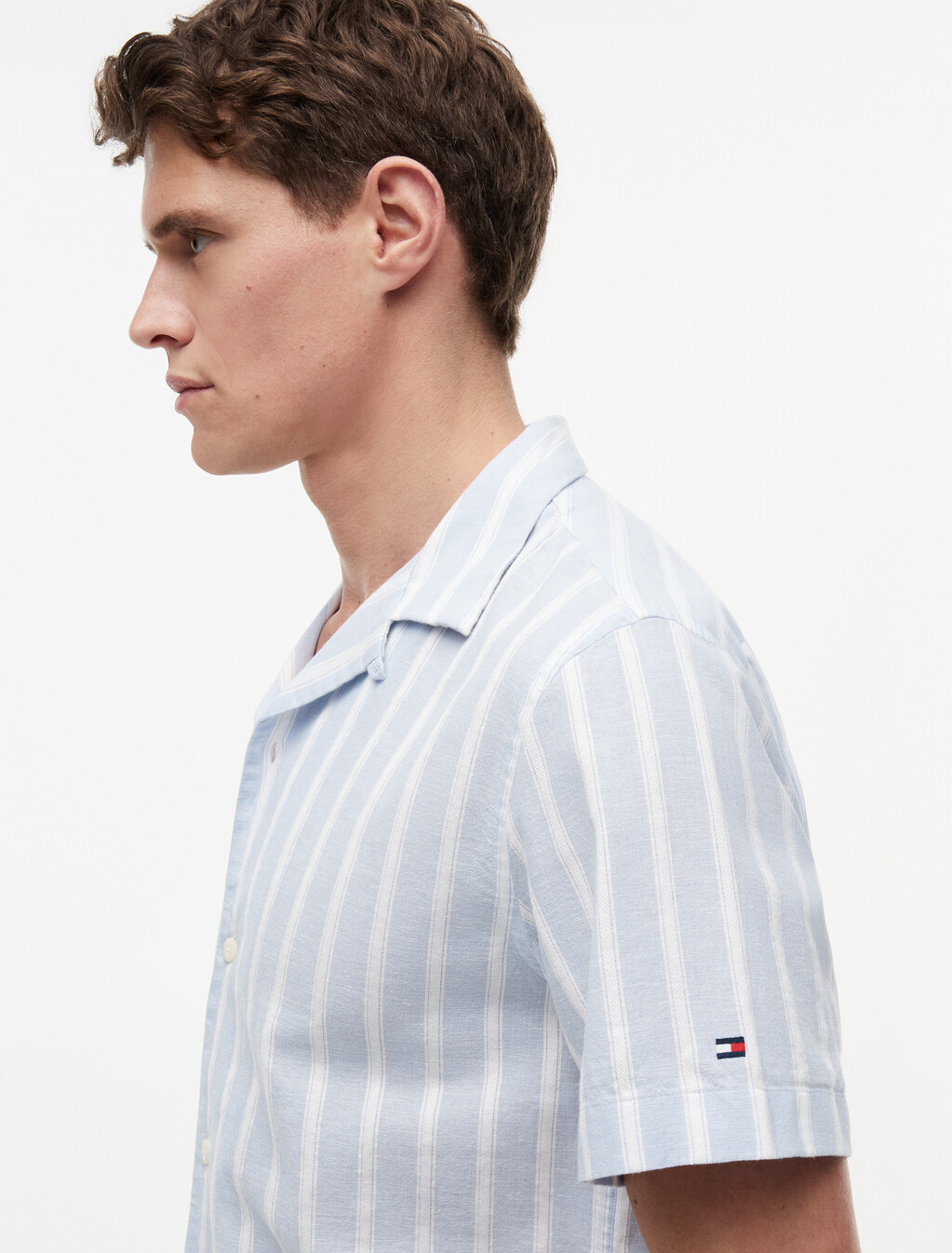 Linen Blend Textured Stripe Short Sleeve Shirt, Sweet Blue / Stripe, hi-res