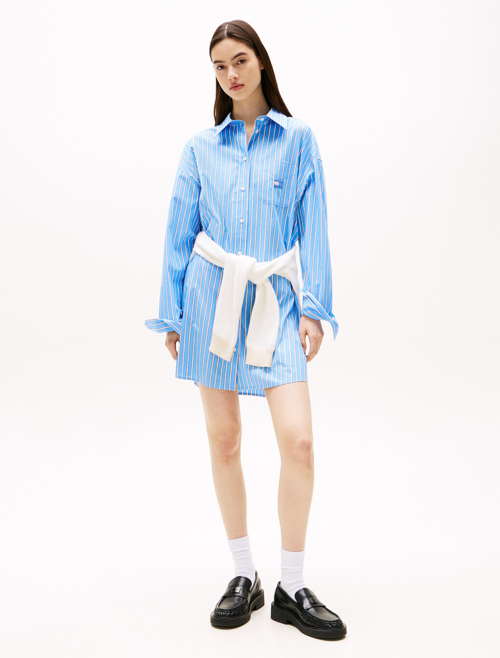 超寬鬆迷你襯衫連身裙, Ecru / Blue Stripe, hi-res