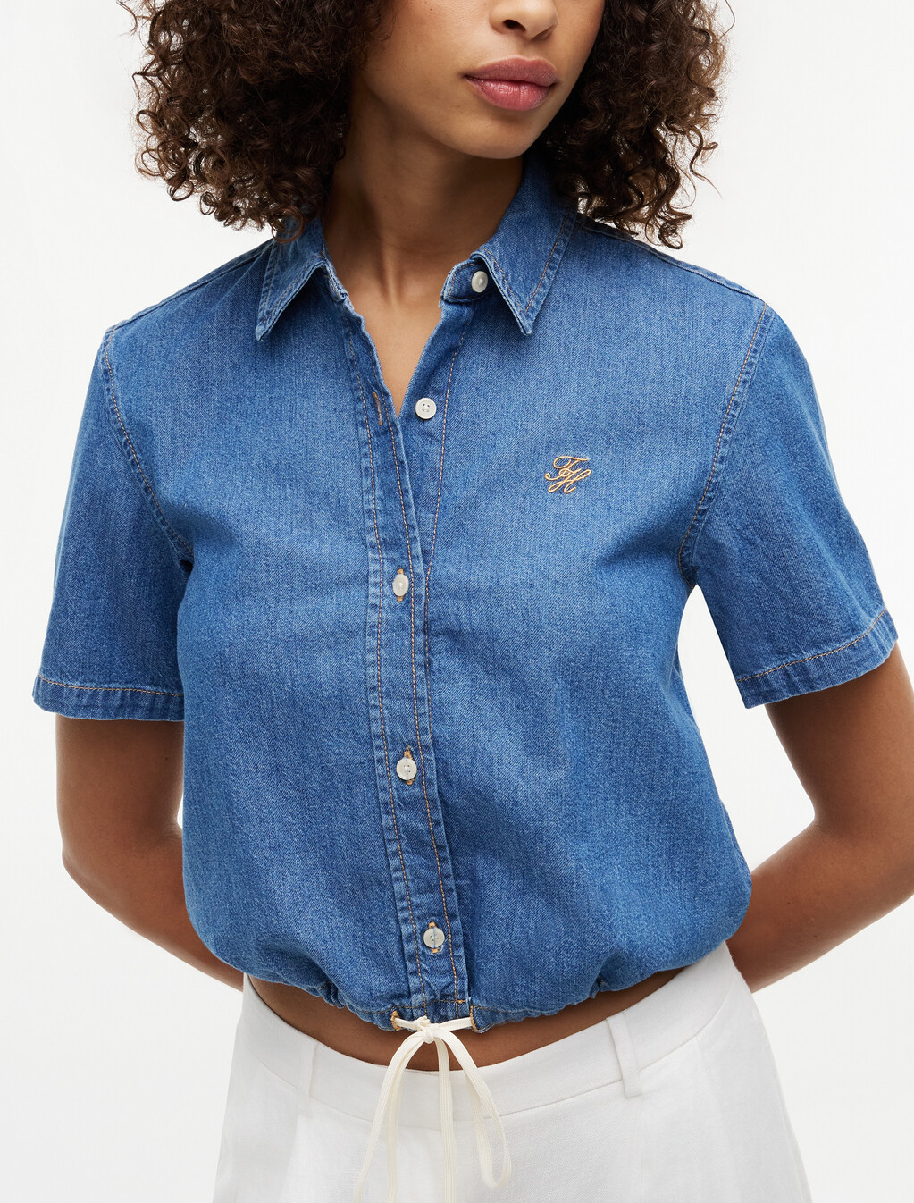 Boxy Fit Short Sleeve Denim Shirt, Mia, hi-res