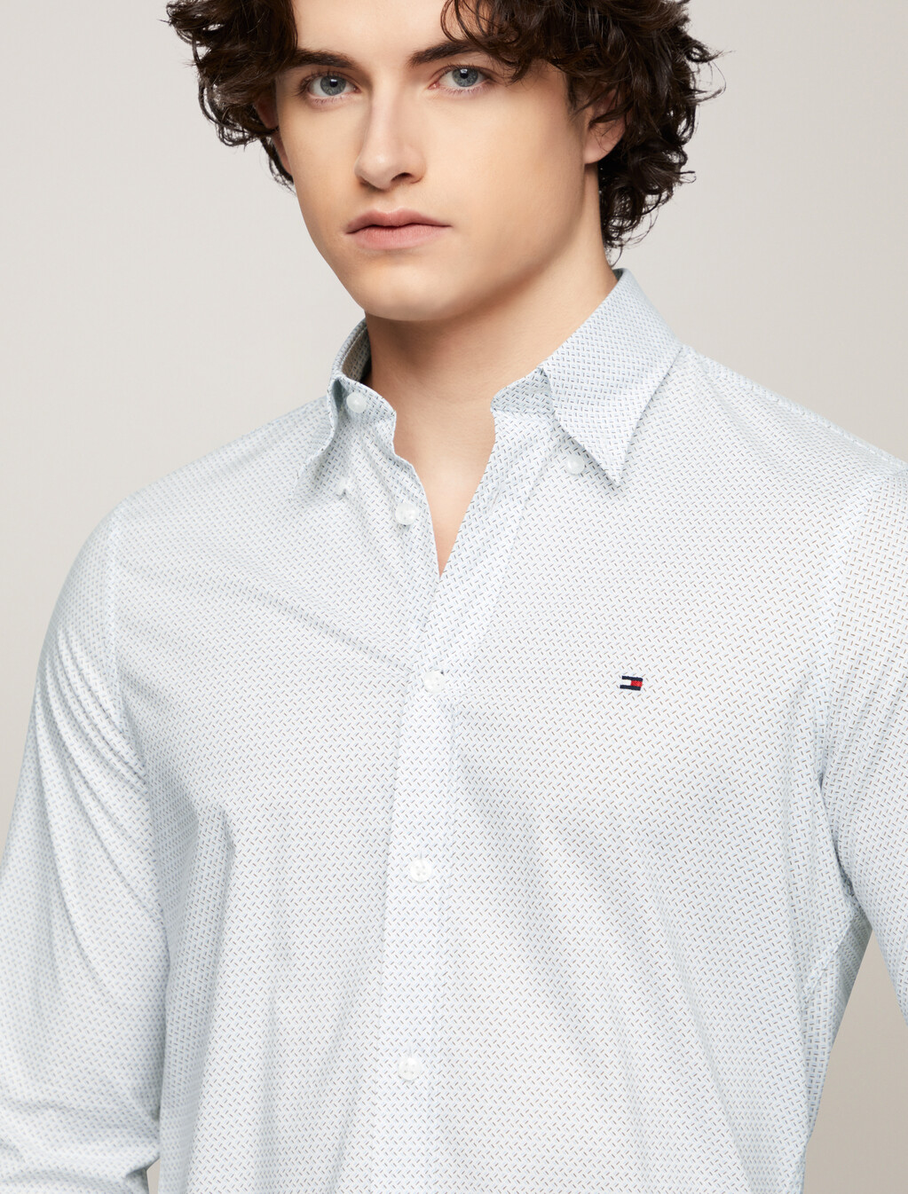 Stretch Micro Print Slim Shirt, Optic White / Multi, hi-res