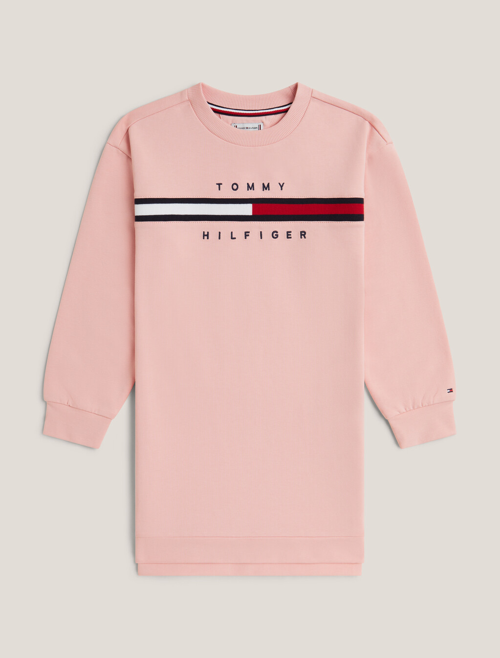 Girls Rib Knit Insert Crewneck Sweatshirt Dress, Soft Rose, hi-res
