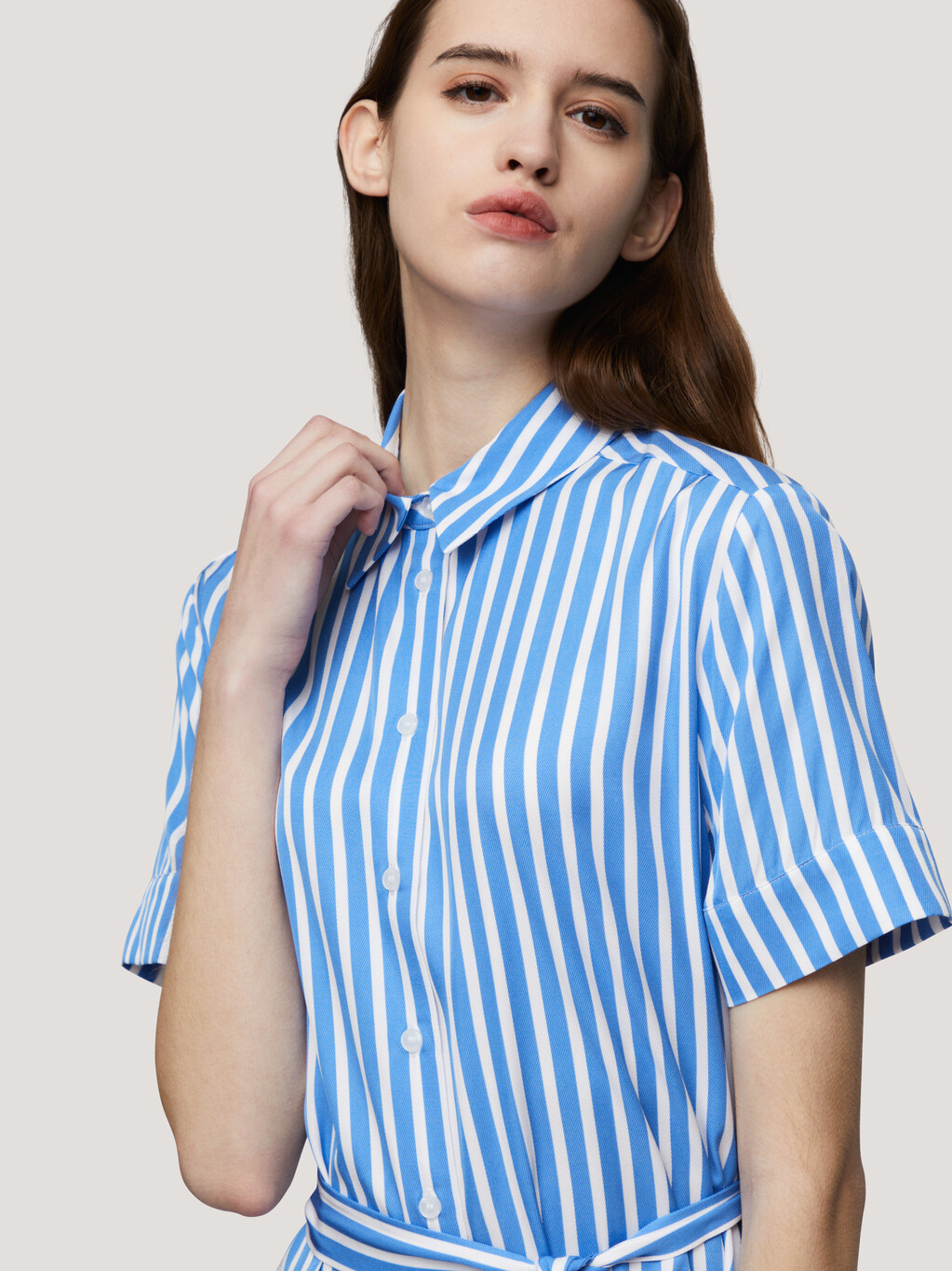 Belted Mini Shirt Dress, Fluid Stp/ Blue Spell, hi-res