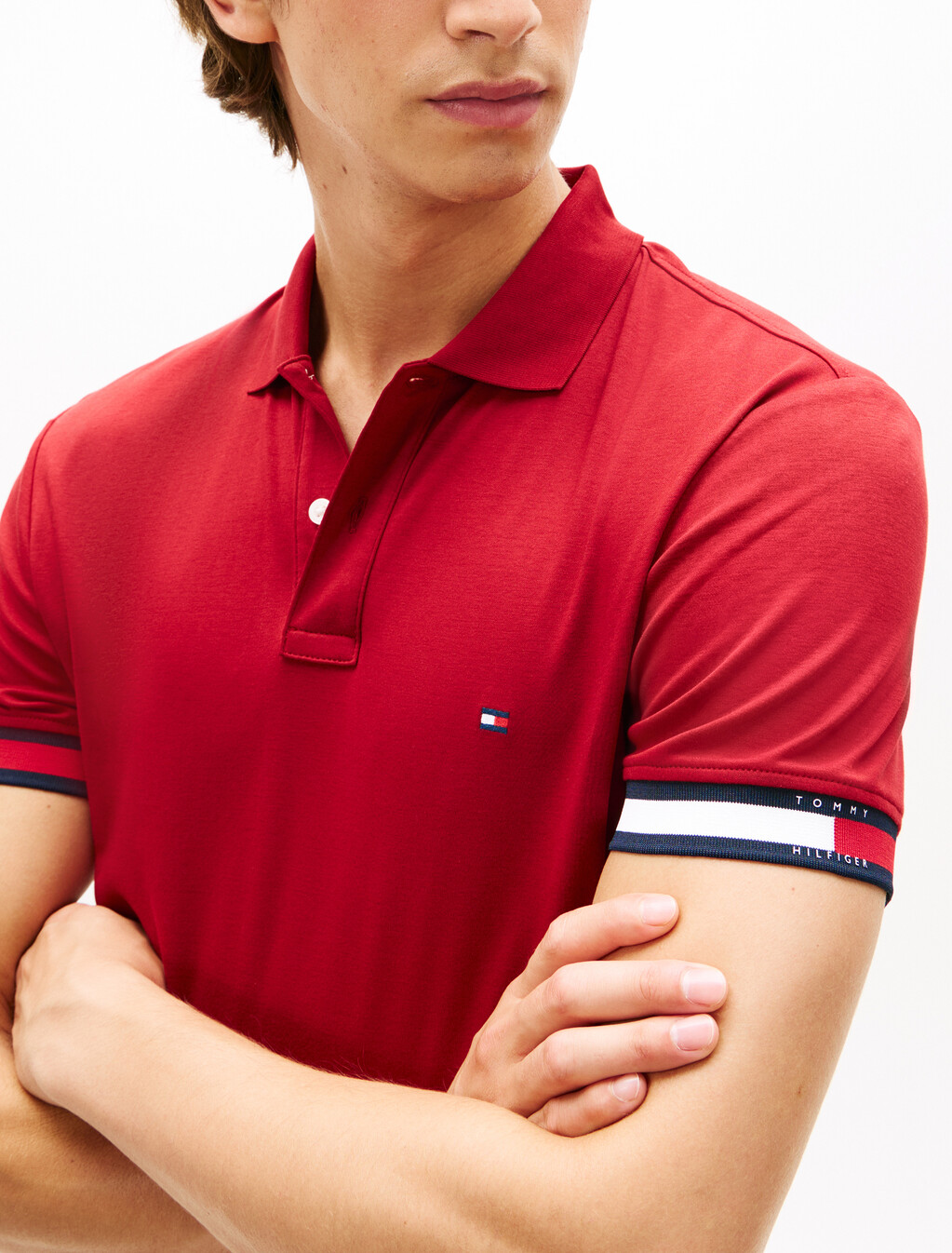 Slim Fit Interlock Knit Tipped Polo Shirt, Regatta Red, hi-res