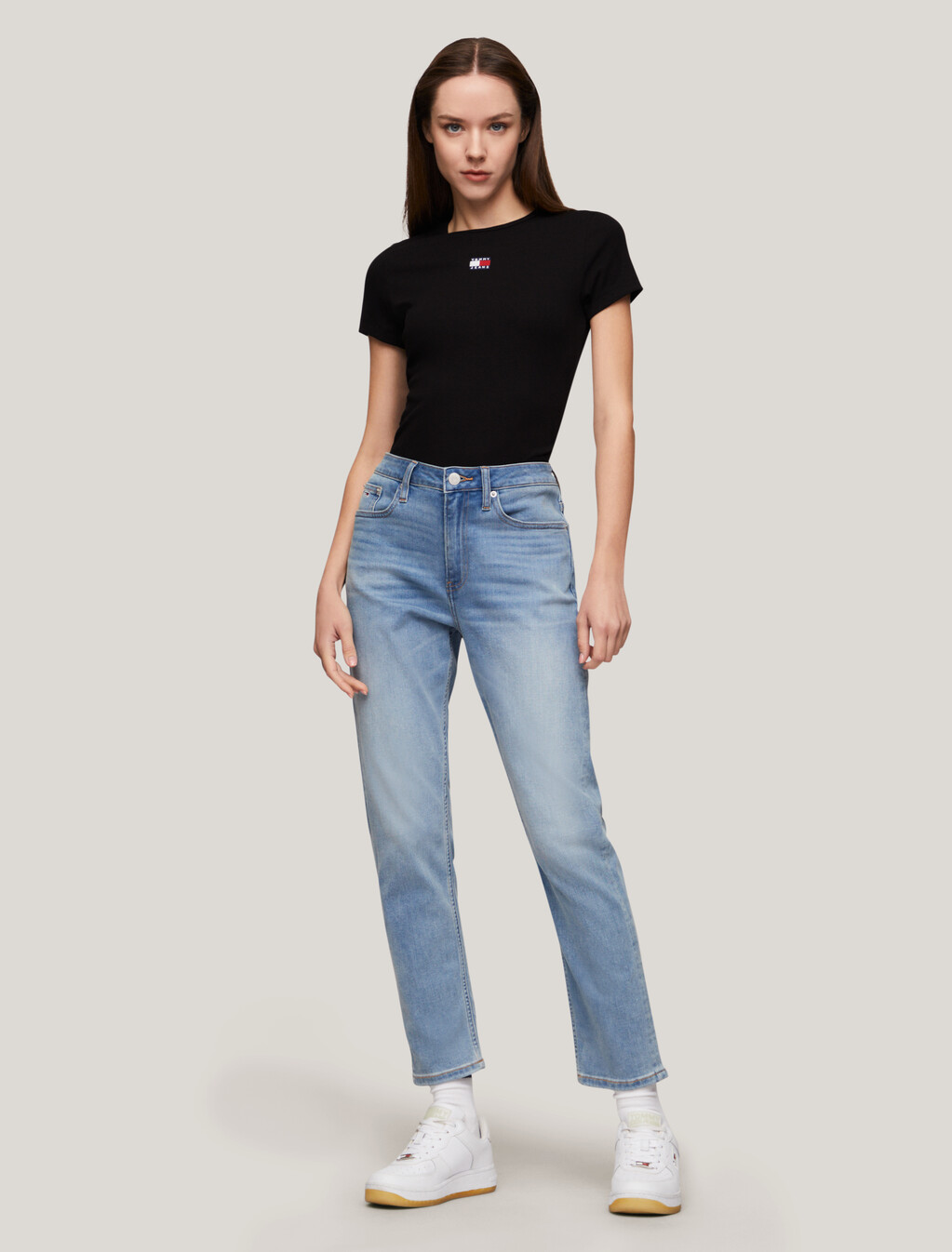 Slim Badge Ribbed T-Shirt, Black, hi-res