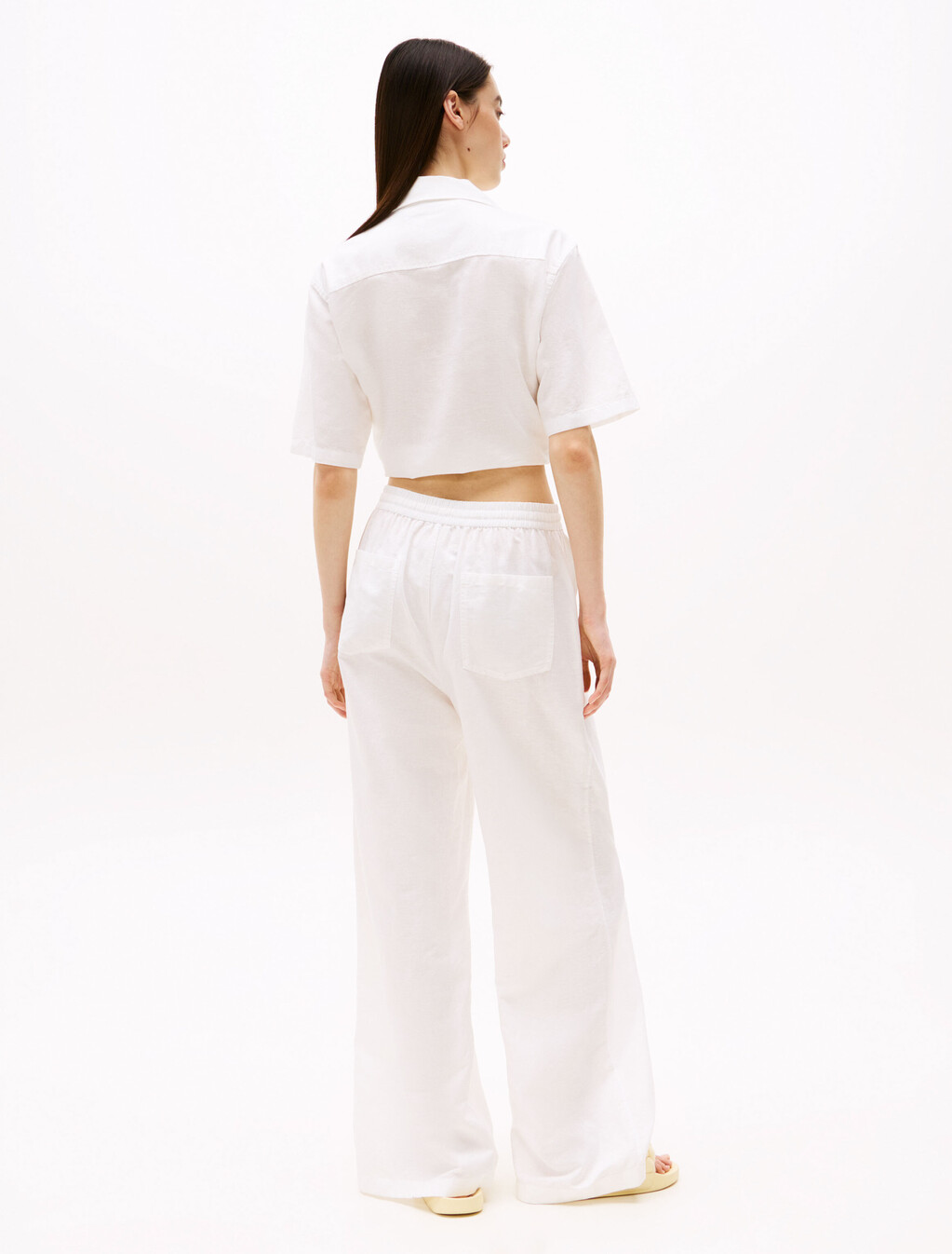 Cropped Cotton Linen Shirt, Ecru, hi-res
