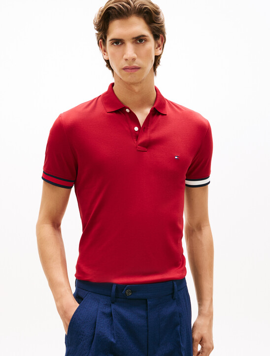 Slim Fit Interlock Knit Tipped Polo Shirt