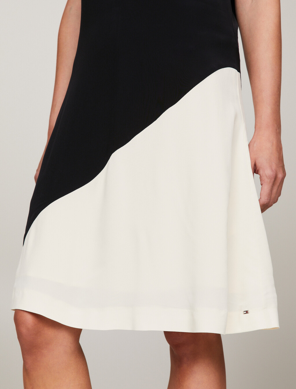 Colour-Blocked Knee Length Dress, Black/ Calico Colorblocked, hi-res