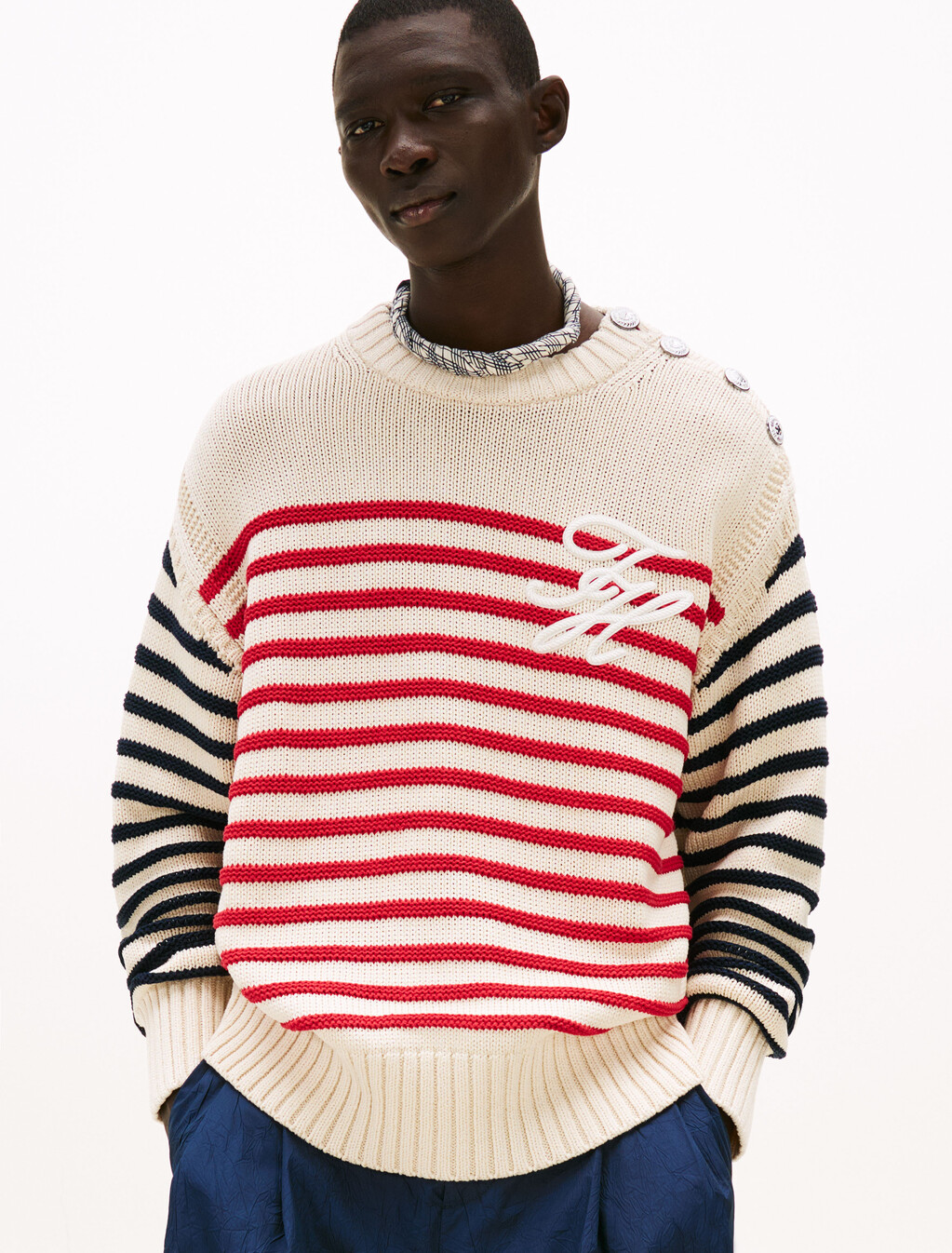 The Runway Collection Breton Stripe Jumper, Ecru / Red stripe, hi-res