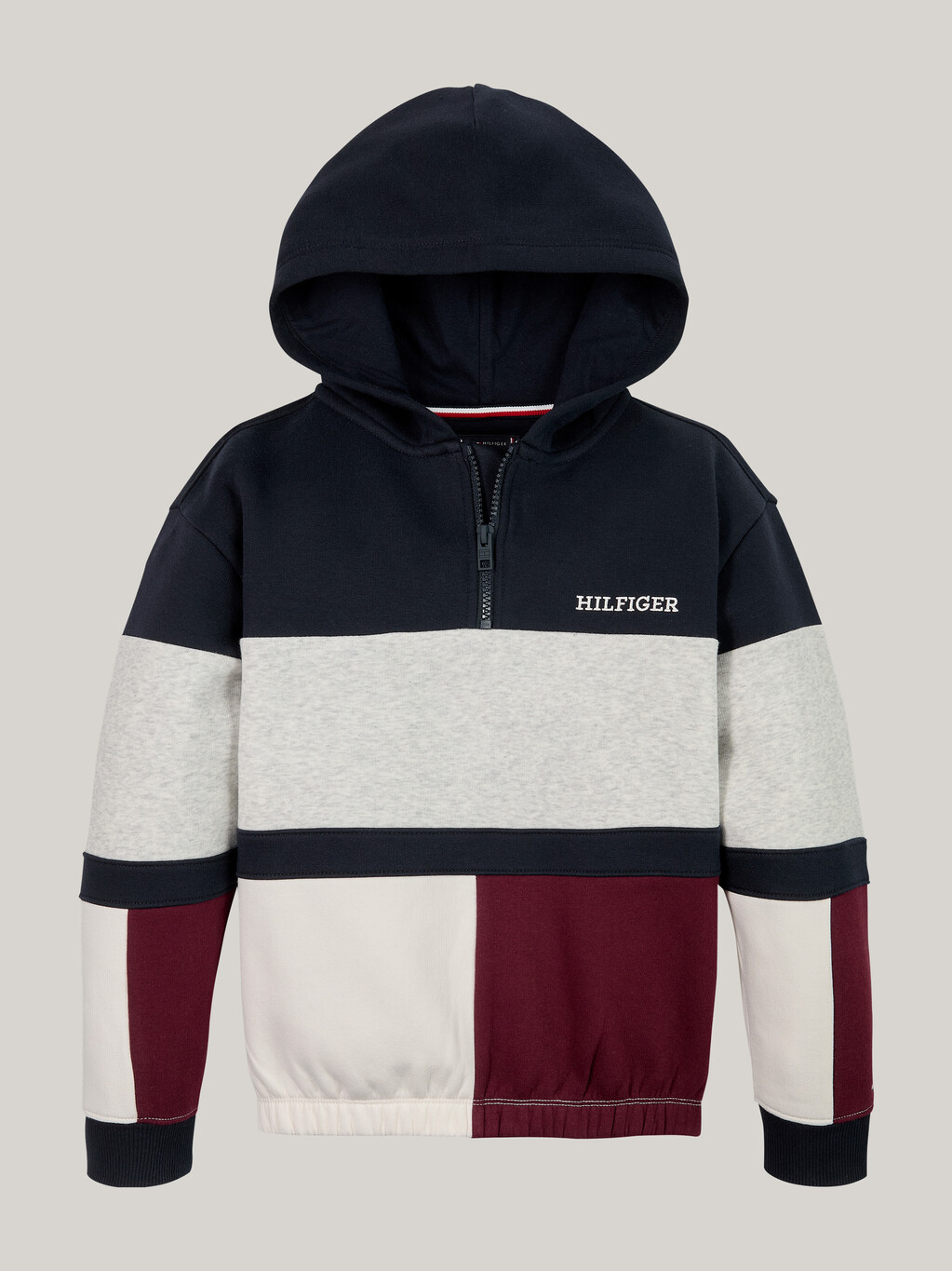 Colour-Blocked Quarter-Zip Hoody, Red White Blue, hi-res