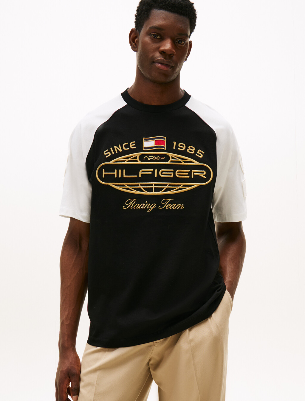 The APXGP Collection Tonal Embroidery Ringer T-Shirt, Black/Ecru, hi-res