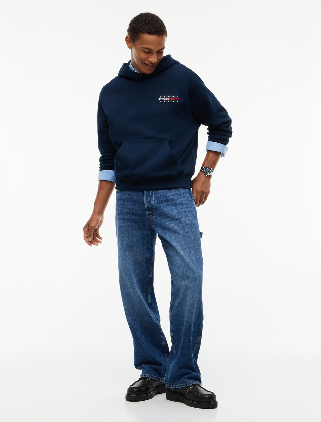 Back Logo Relaxed Fleece Hoody, Dark Blue, hi-res
