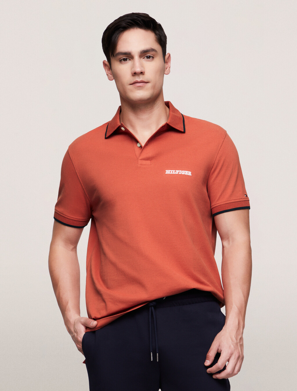 Monotype Graphic Tipped Regular Polo, Terra Red, hi-res
