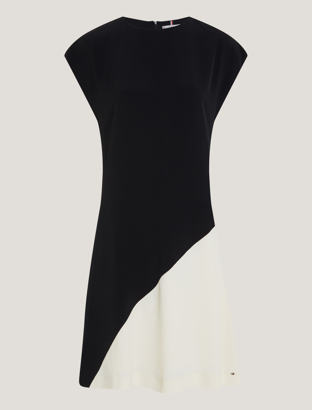 Colour-Blocked Knee Length Dress, Black/ Calico Colorblocked, hi-res
