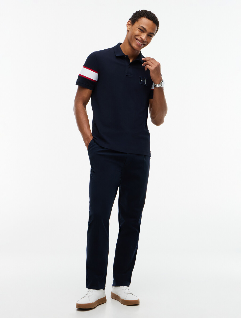 Regular Fit Logo Stripe Polo Shirt, Navy Blue, hi-res
