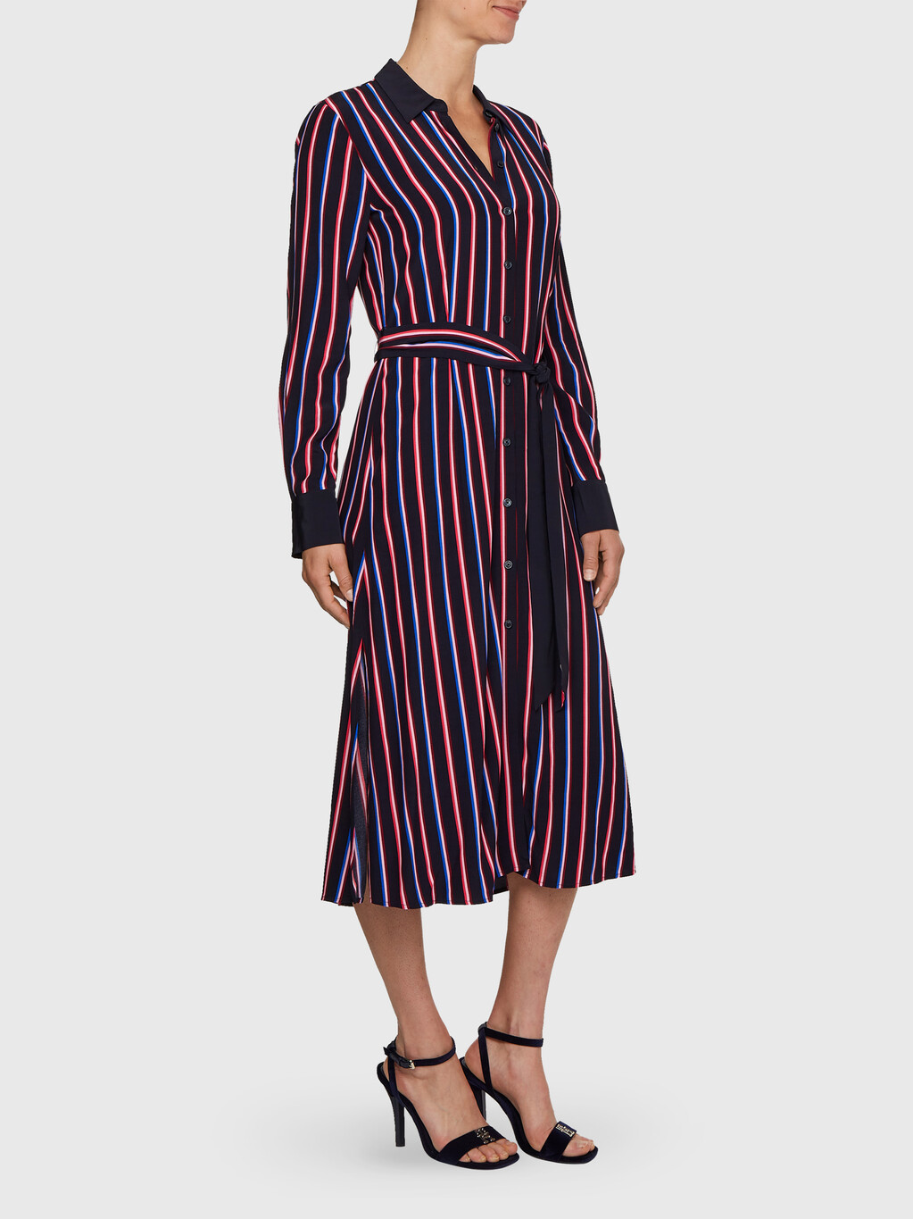 粘膠條紋中長款裇衫式連身裙, Mini Pop Stripe, hi-res