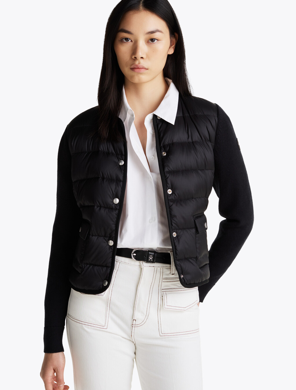 Down Contrast Quilted Jacket, Black, hi-res
