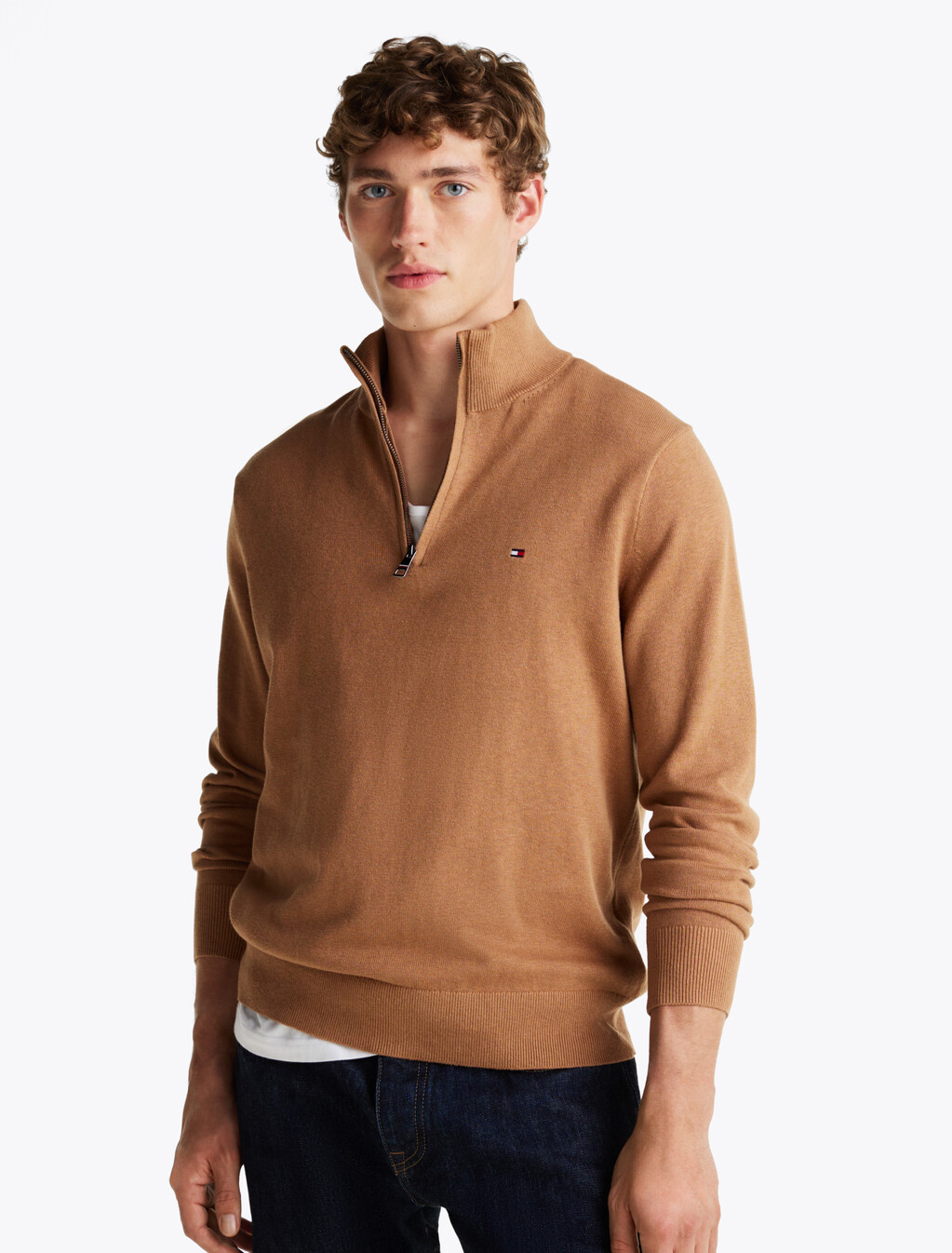 Zip-Neck Jumper, Safari Canvas, hi-res