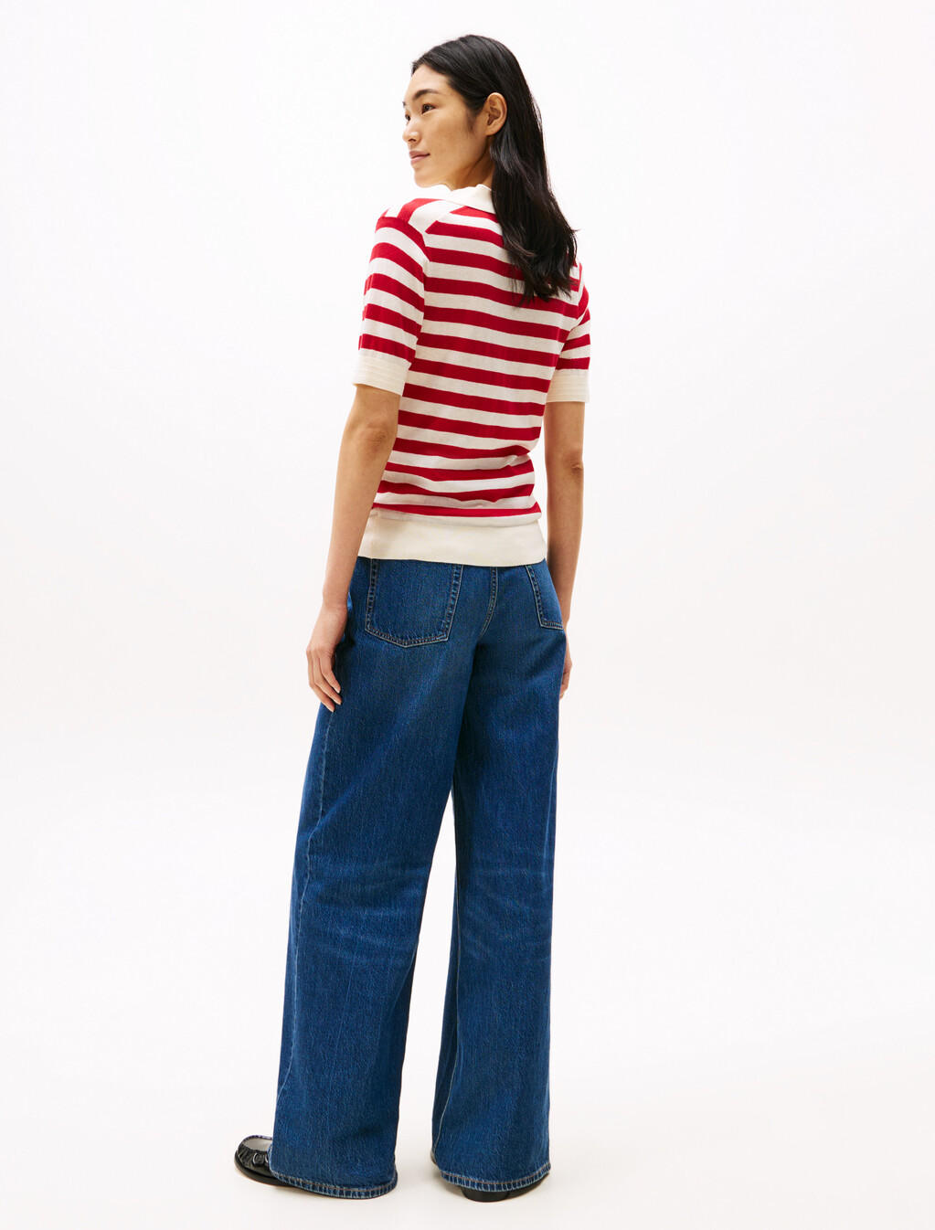 Short Sleeve Polo Collar Jumper, White Stripe 10, hi-res