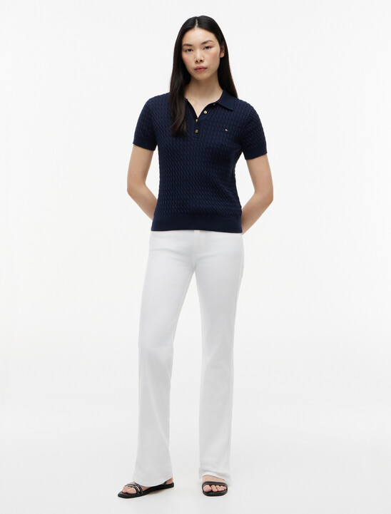 精細絞花針織 Polo 短袖毛衣