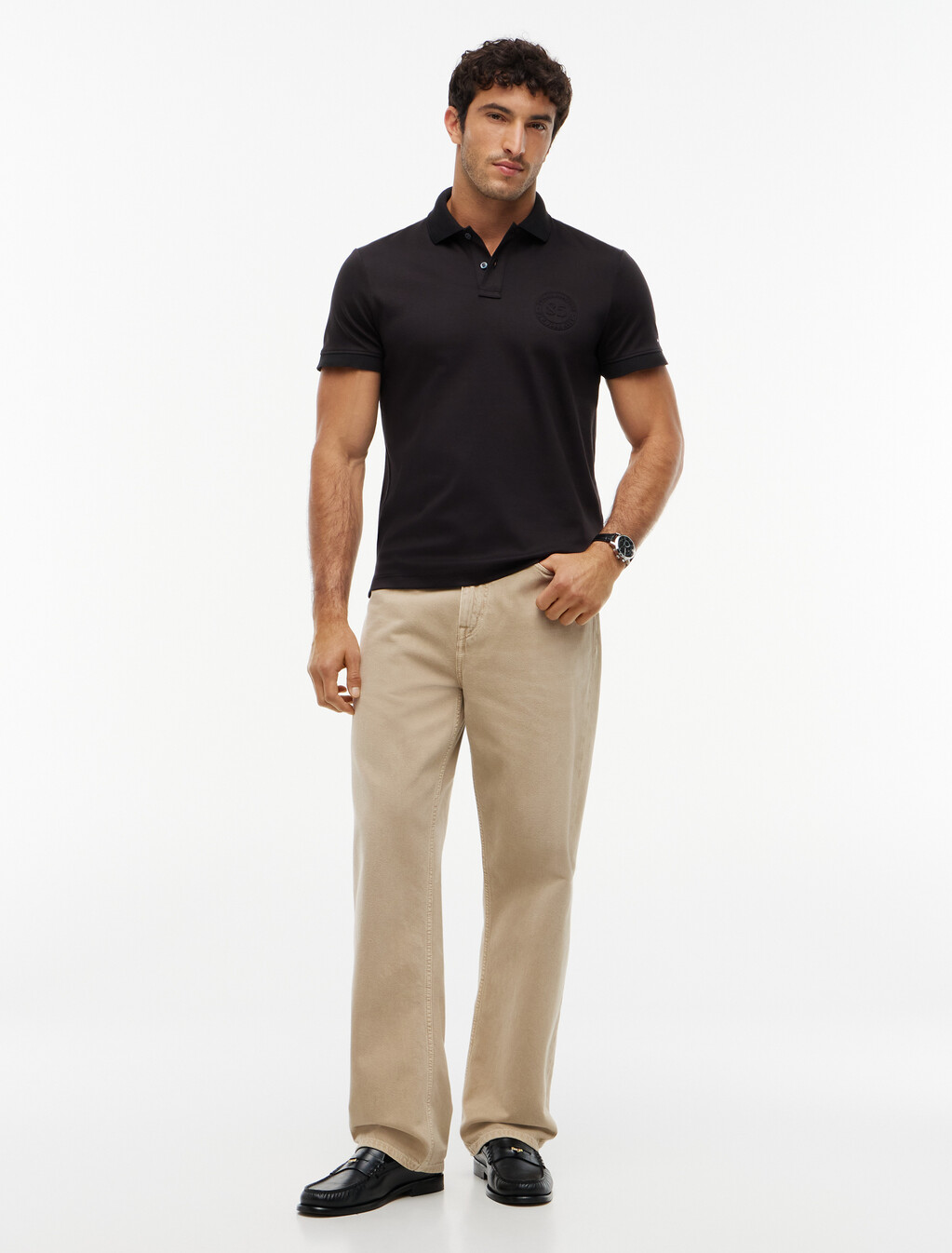 Regular Fit Interlock Knit Polo Shirt, Black, hi-res