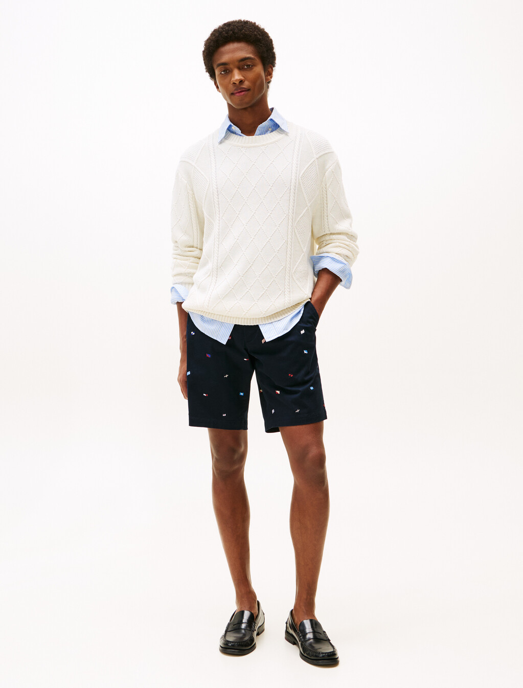 Flag Embroidery Slim Chino Shorts, Desert Sky, hi-res