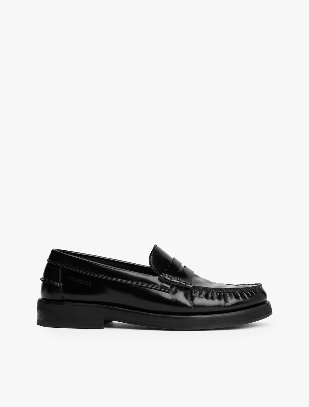 Leather Embossed Logo Loafers, Black, hi-res