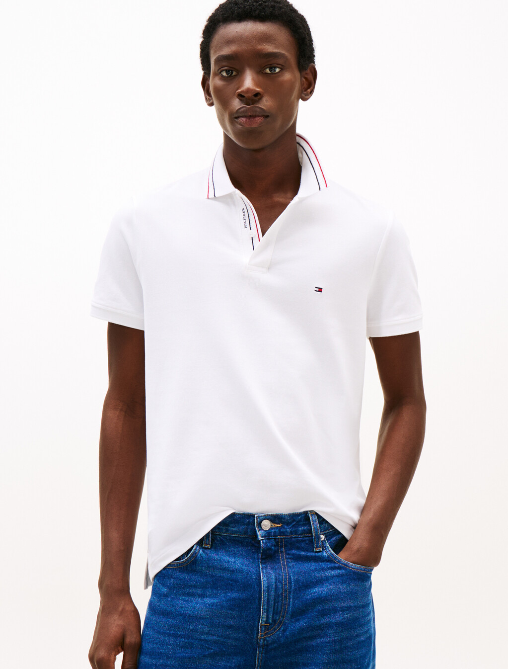 Regular Fit Tipped Collar Polo Shirt, White, hi-res