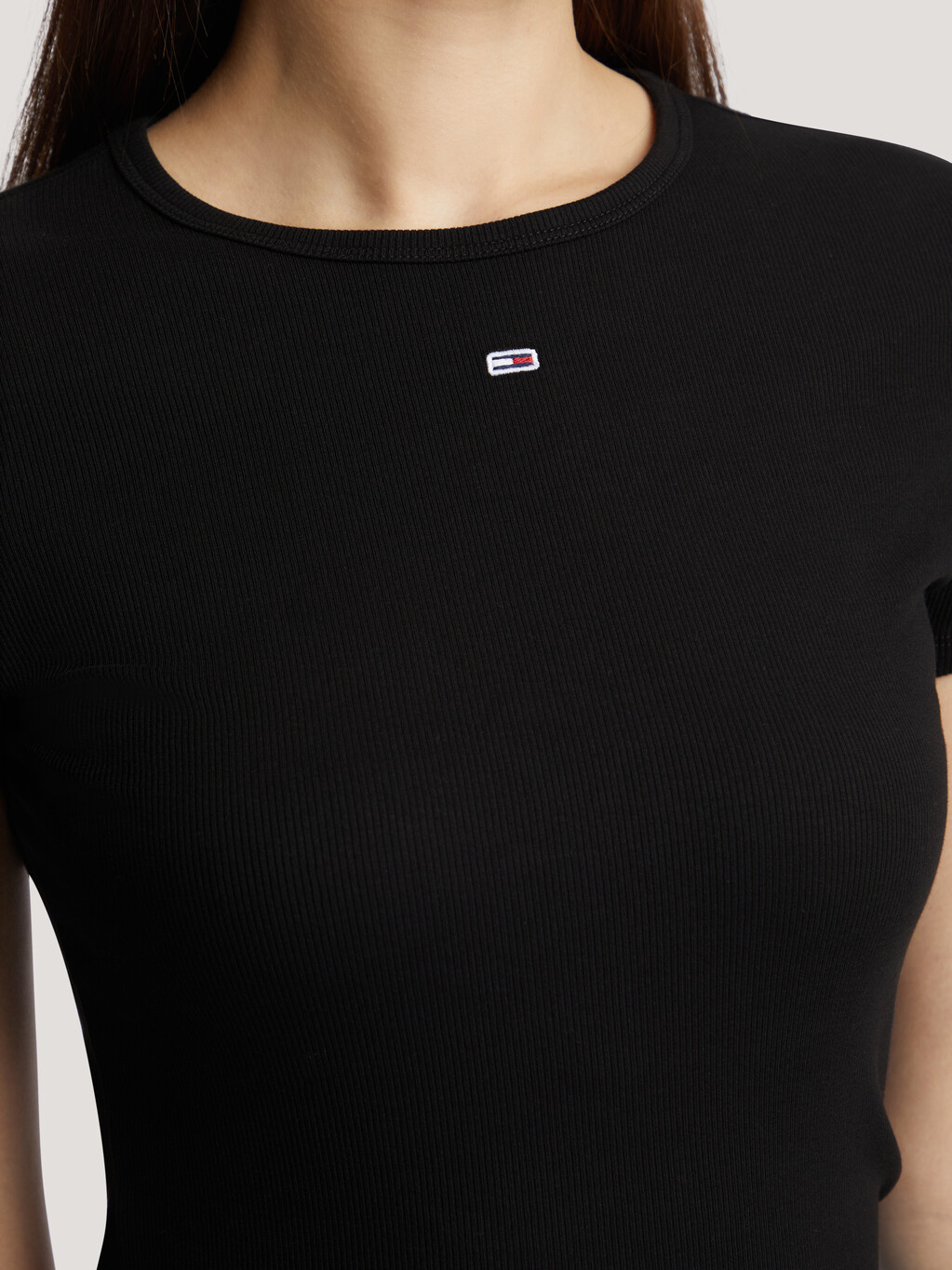 Essential Rib Knit Slim T-Shirt, Black, hi-res