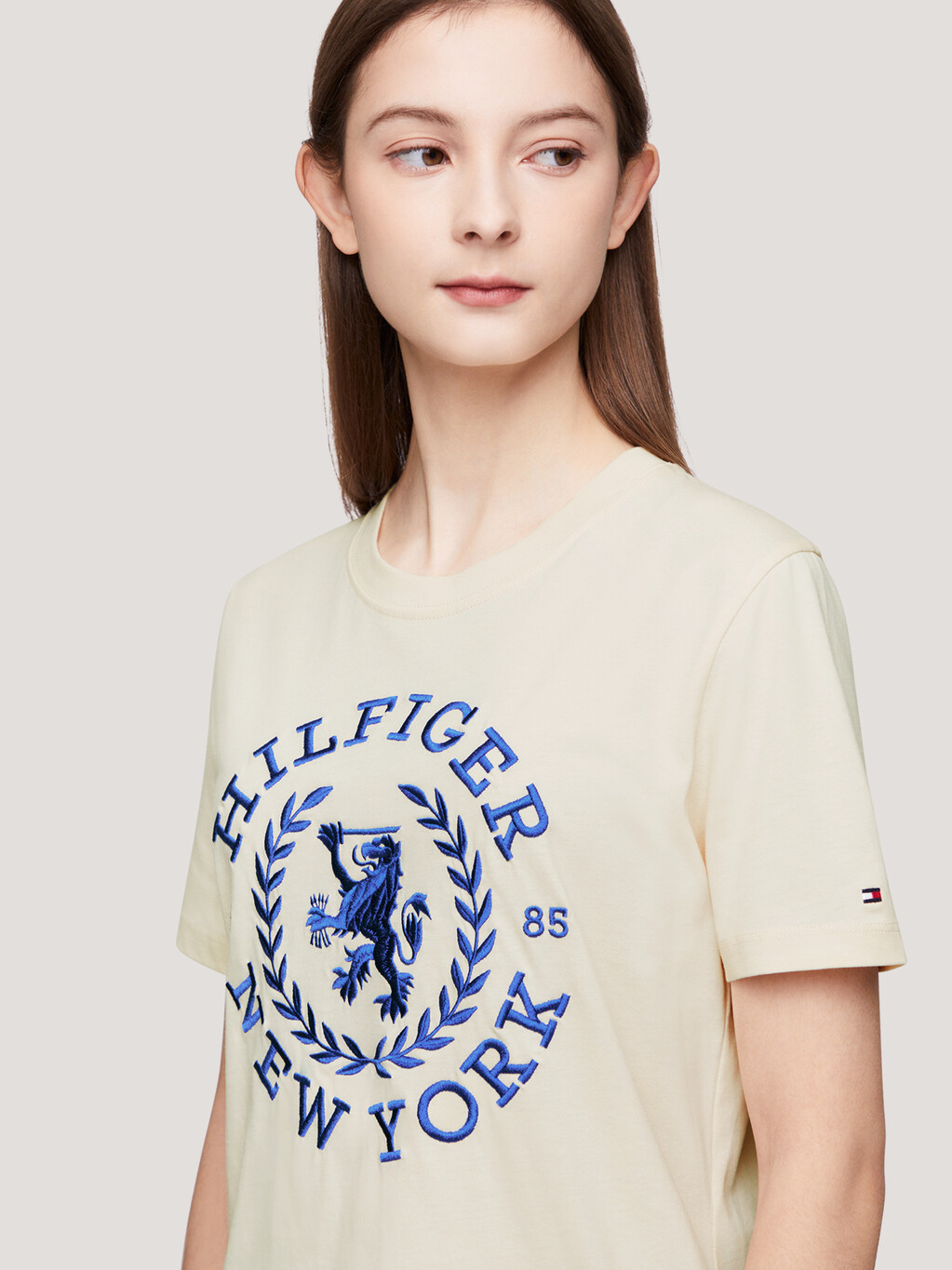 圓領徽章刺繡 T 恤, Calico, hi-res