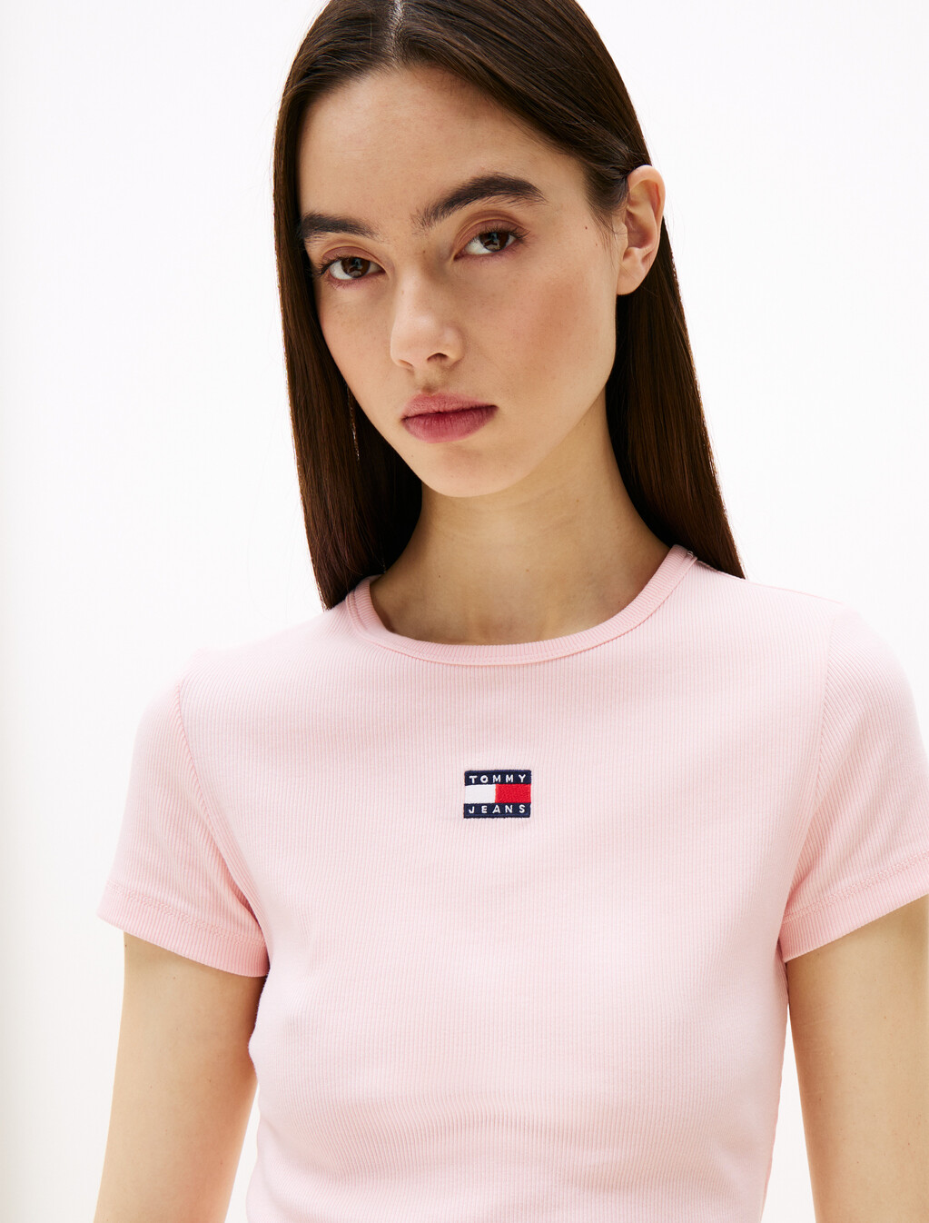 Slim Badge Ribbed T-Shirt, Precious Pink, hi-res