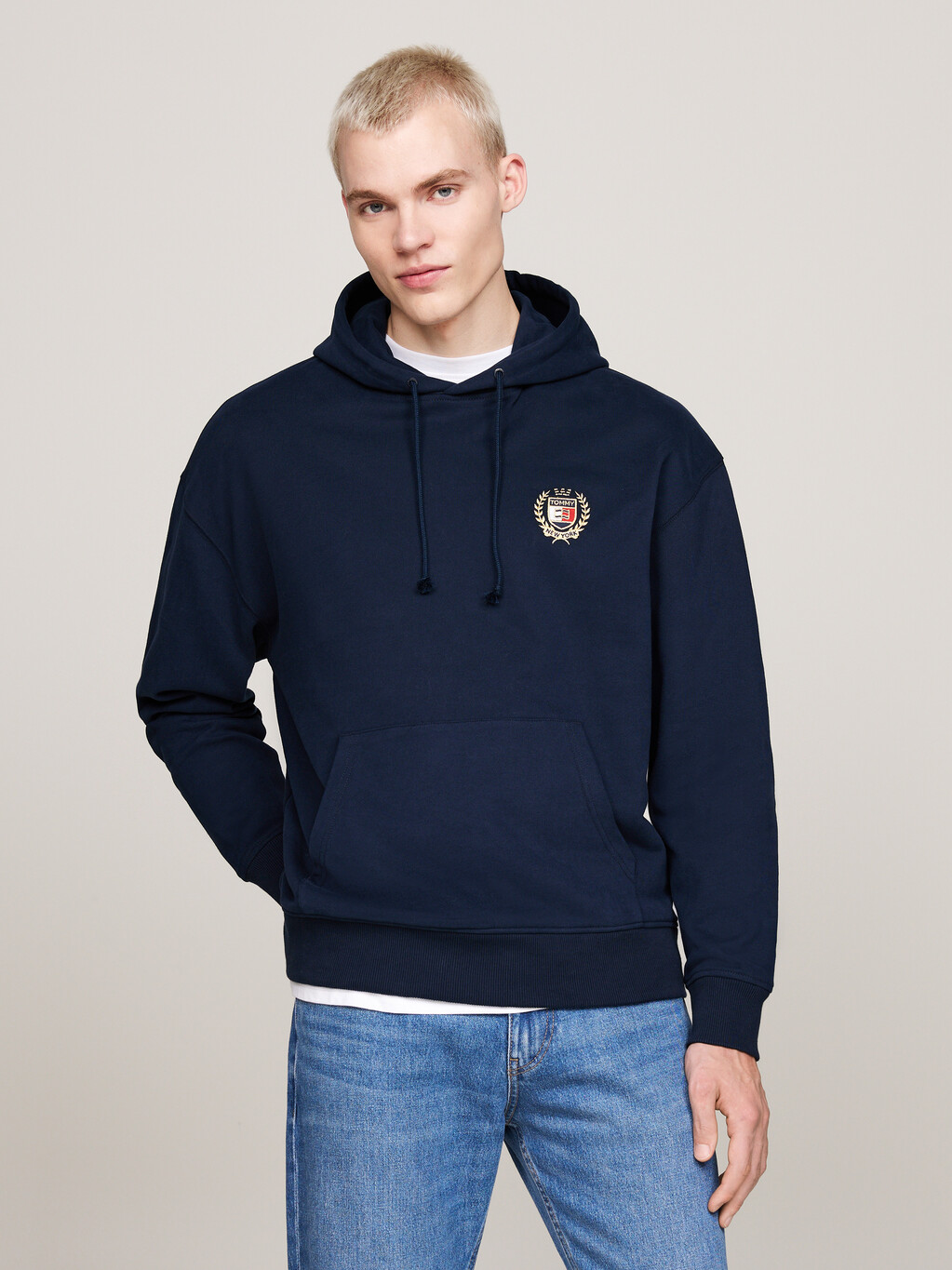 Embroidery Drawstring Hoody, Dark Night Navy, hi-res