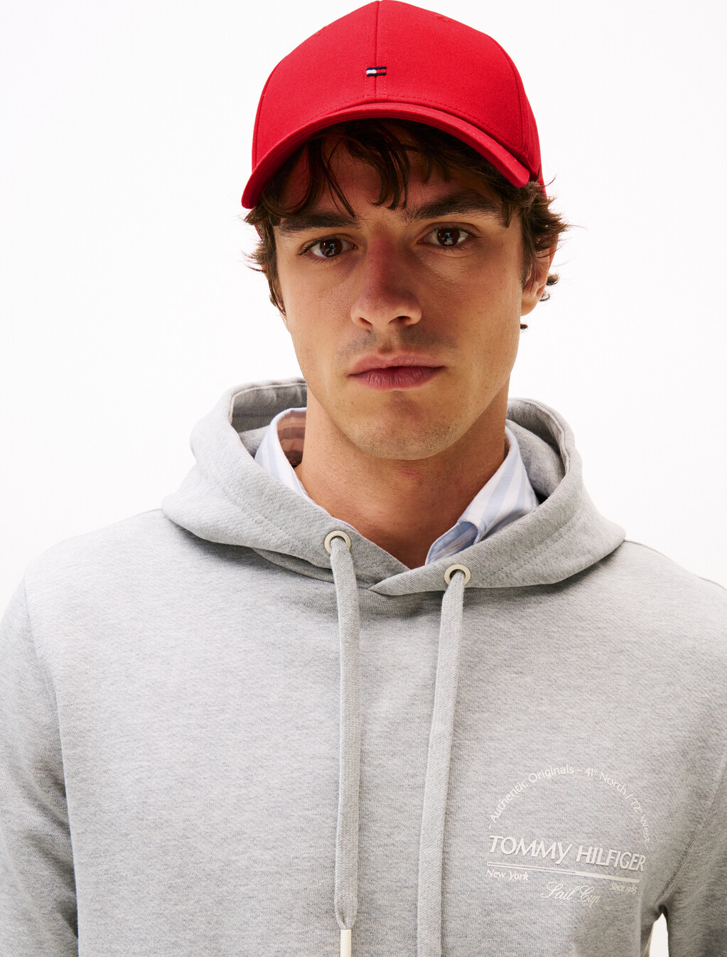 Tommy 旗幟純棉六片式棒球帽, Medium Red, hi-res