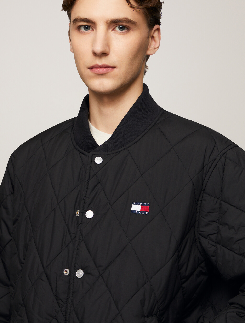 Logo Badge Relaxed Quilted Bomber Jacket, Black, hi-res