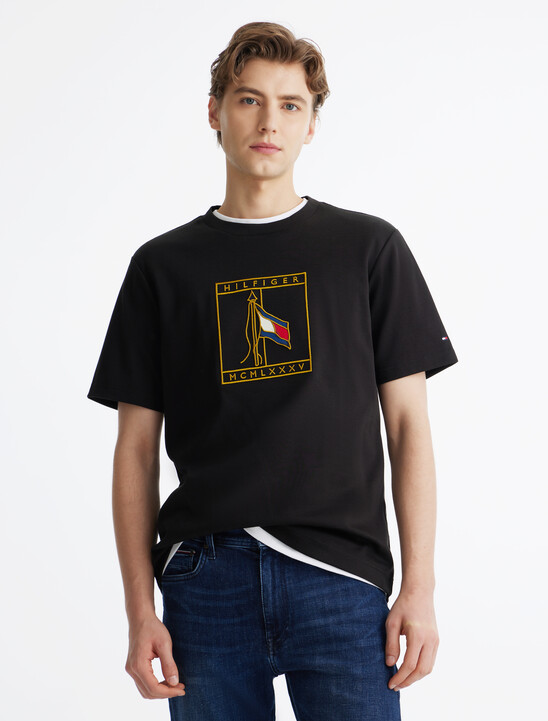 Flag Icon Embroidery Interlock T-Shirt