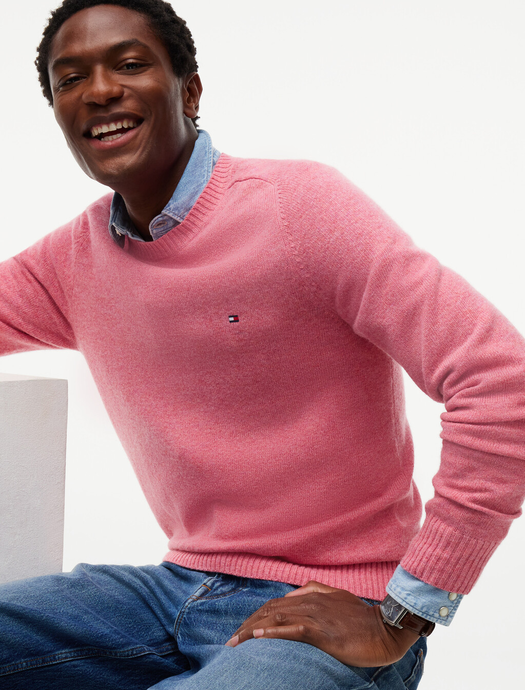 Pure Lambswool Crew Neck Jumper, Synthetic Blush Heather, hi-res