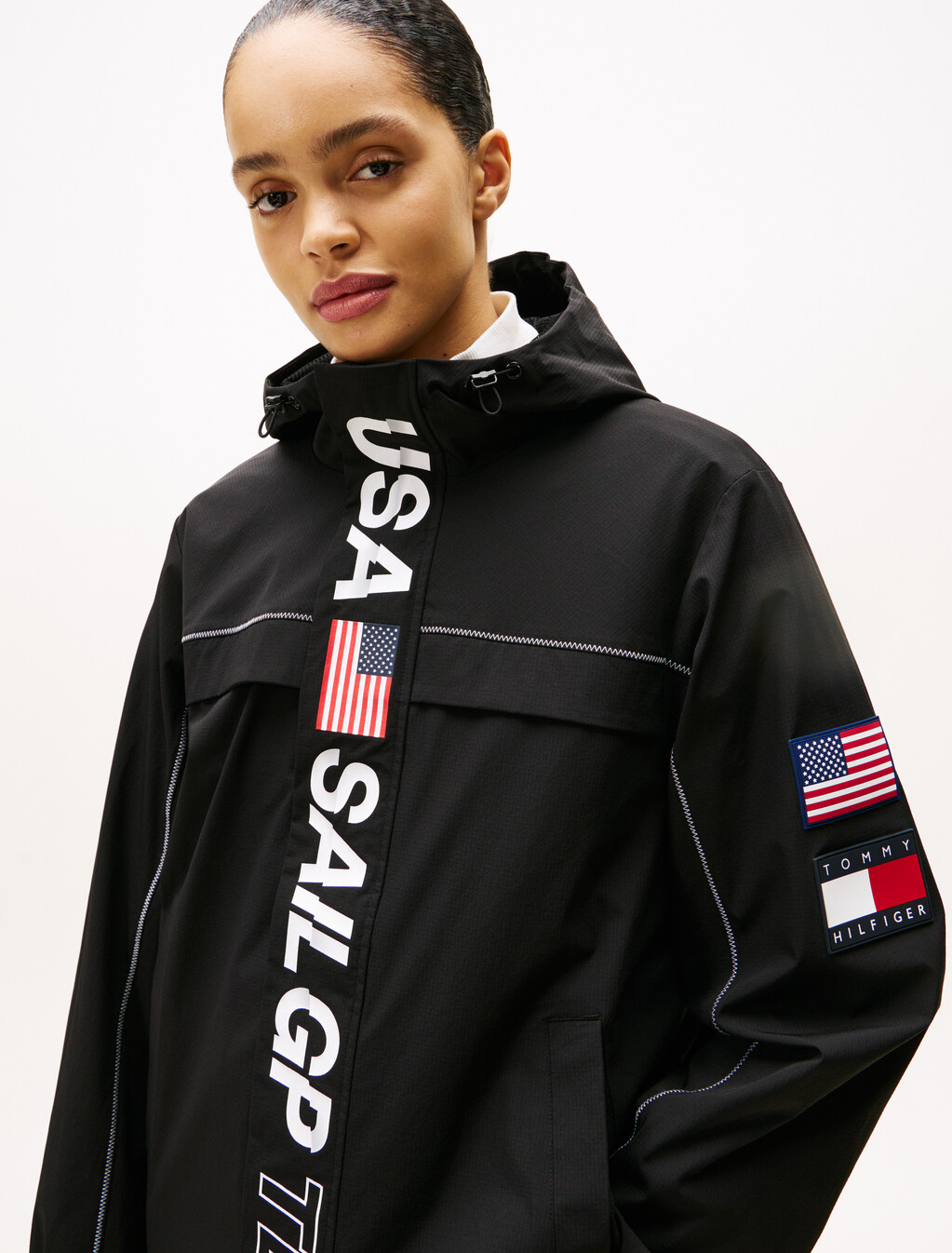 USA SailGP x Tommy 防撕裂帆布外套, Black, hi-res