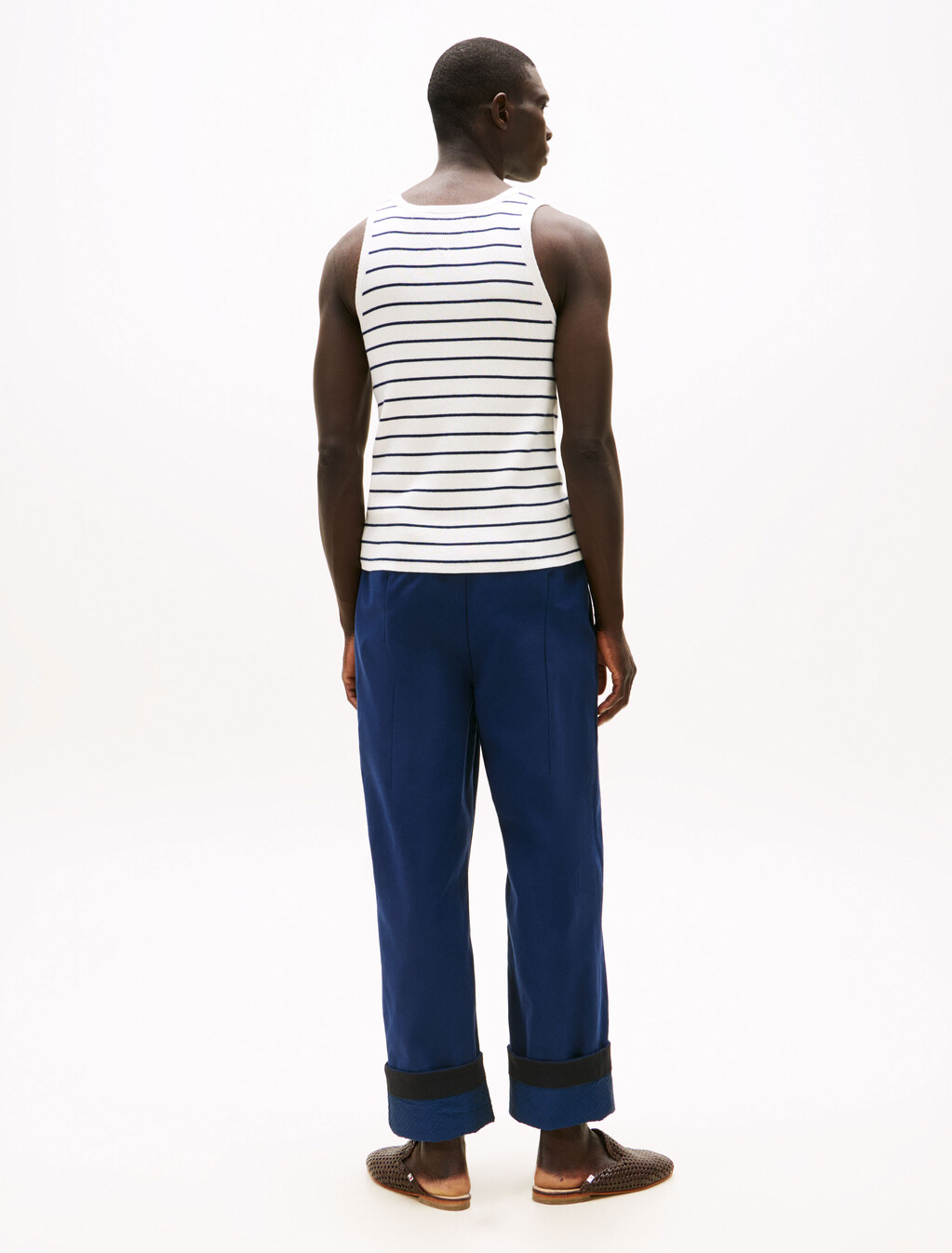 The Runway Collection Slim Vest With Cashmere, Ecru / Carbon Navy Stripe, hi-res