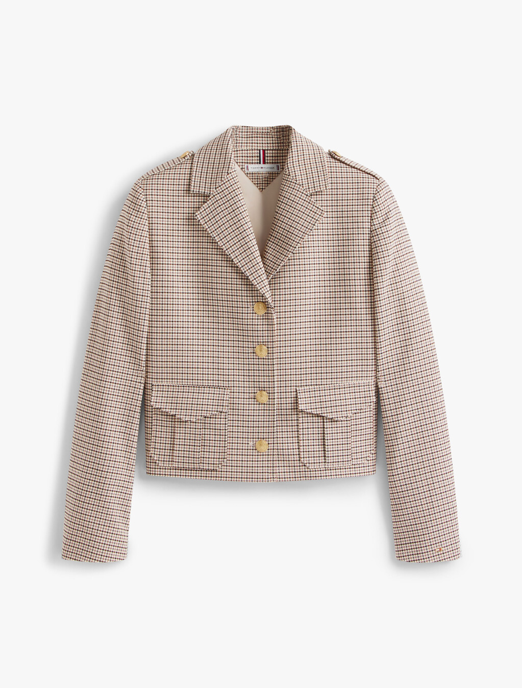 Fine Check Boxy Blazer, Beige Houndstooth, hi-res