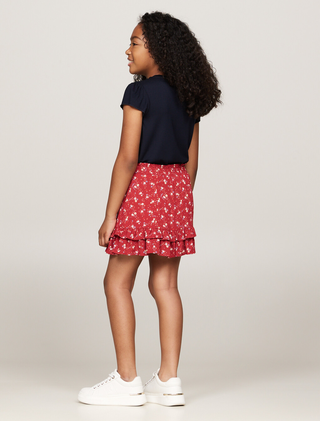 Mountain Floral Print Flared Mini Skirt, Dark Magma Allover Flower, hi-res