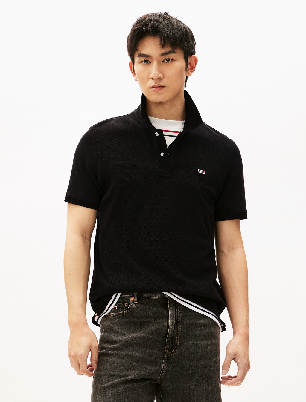 休閒涼感基本款 Polo 衫, Black, hi-res