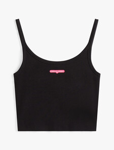Script Logo Label Cropped Tank Top, Black, hi-res