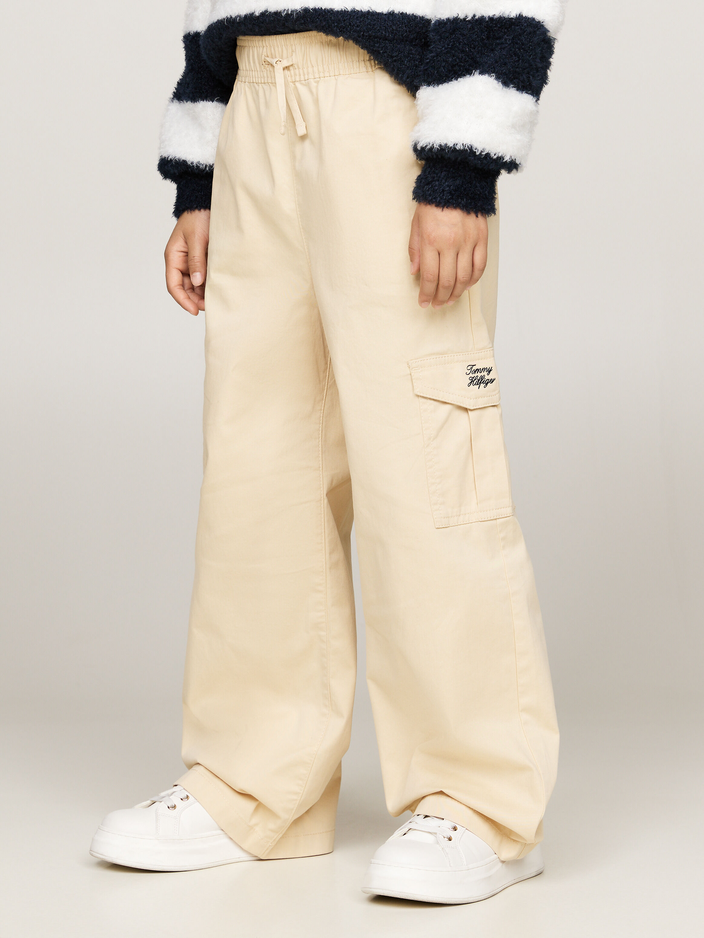 Girls Twill Cotton Wide Leg Pants natural Tommy Hilfiger