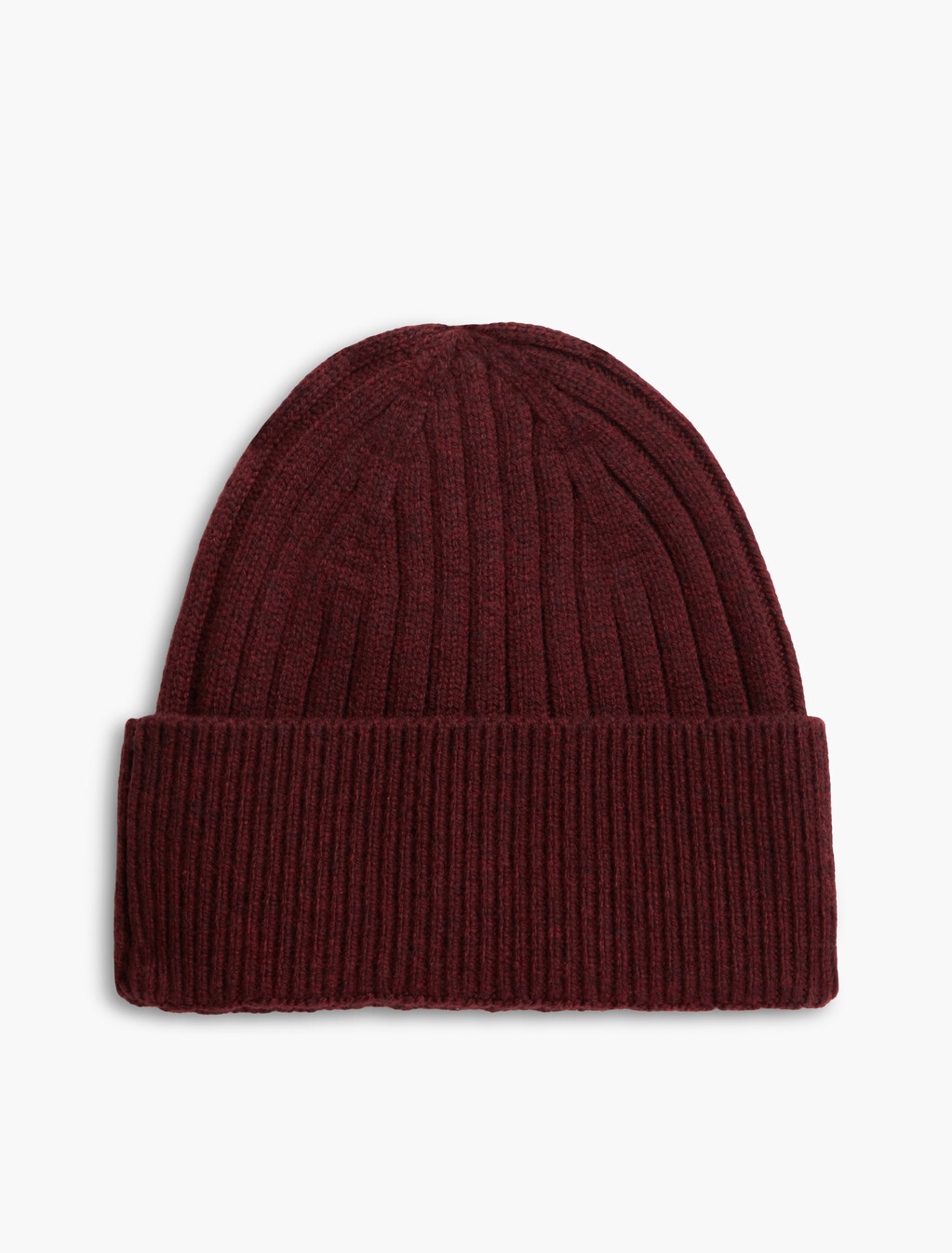 Lambswool Blend Crest Rib-Knit Beanie, Red Wine, hi-res