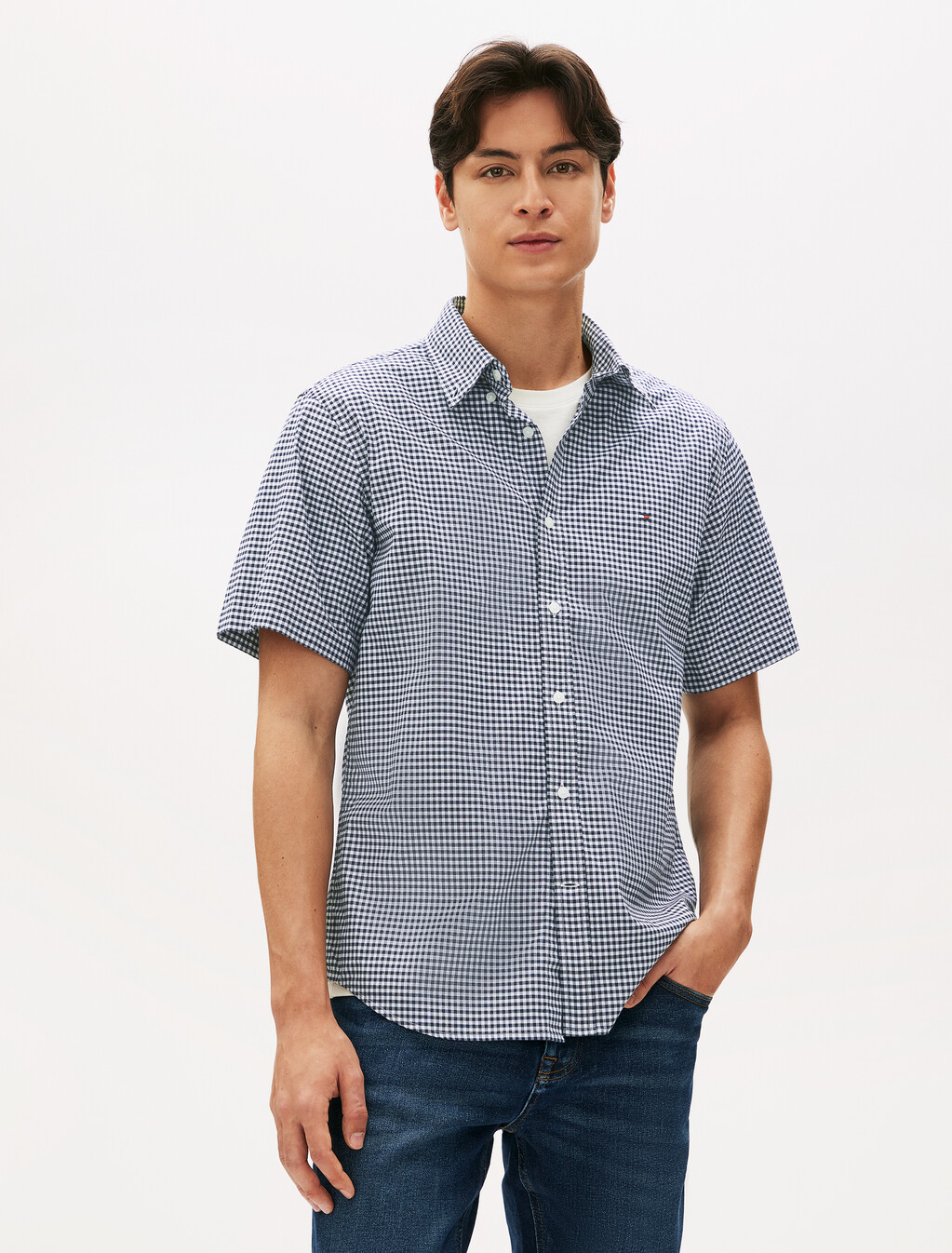 Oxford Gingham Short Sleeve Shirt, Desert Sky / Check, hi-res