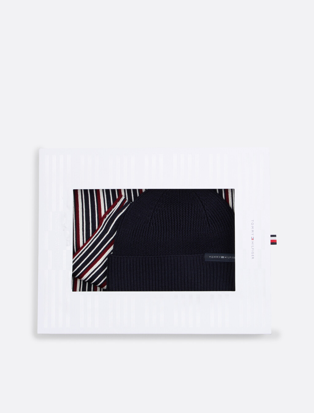 Wool Rich Scarf And Beanie Gift Set, Space Blue / Stripe, hi-res